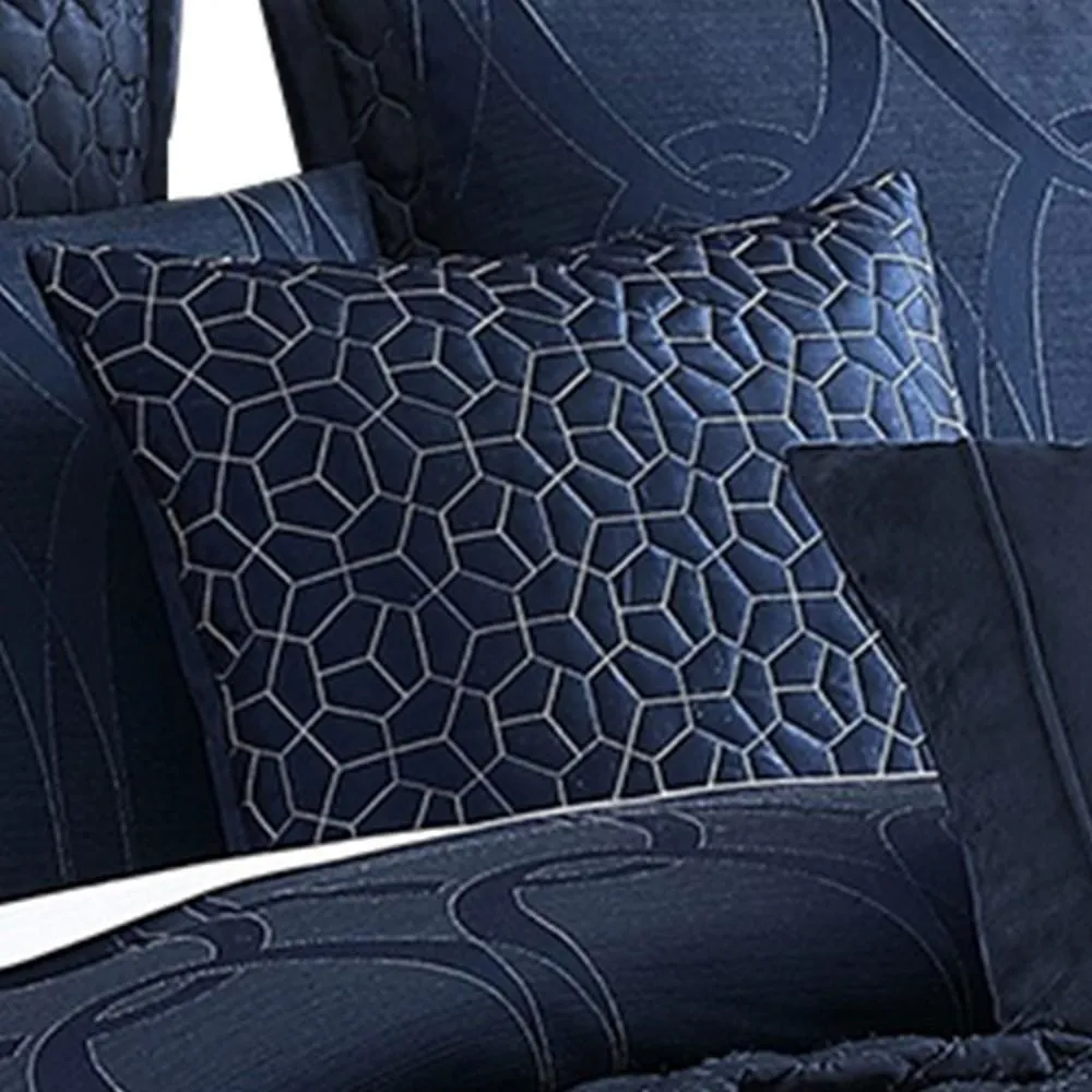 10 Piece King Polyester Comforter Set with Geometric Oblong Print, Dark Blue By Casagear Home