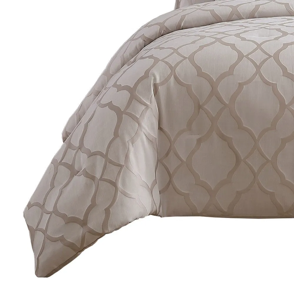 10 Piece King Size Fabric Comforter Set with Quatrefoil Prints, White By Casagear Home