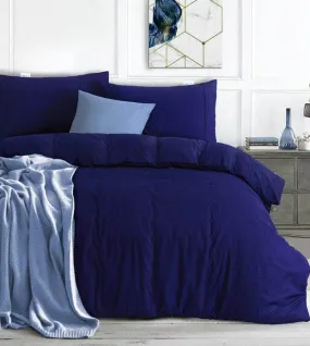 100% Egyptian Cotton Vintage Washed 500Tc Navy Blue Double Quilt Cover Set