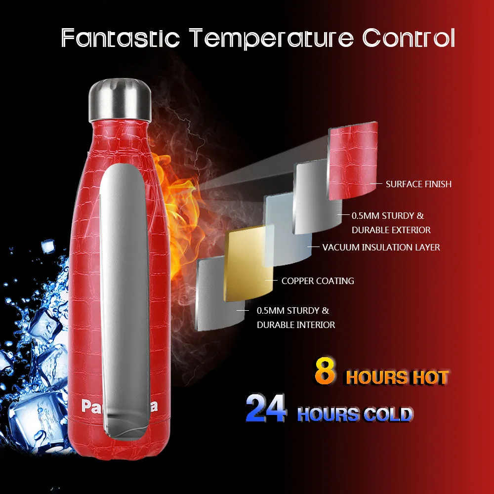 17oz Thermal Flask Vacuum Insulated Cola-Shaped Water Bottle,  Red Leather