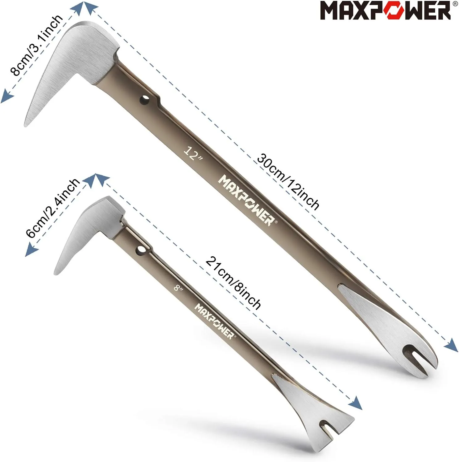 2 pcs Nail Puller Set, 8-Inch and 12-Inch Nail Puller Pry Bar and Chisel Scraper