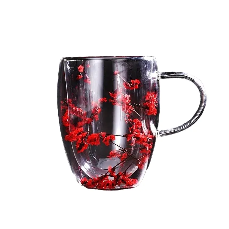 350ml Flower Petals Double Walled Glass Coffee Mug