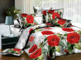 3D 4piece Bedding Set Duvet Cover Colorful Fitted Sheet Complete Floral Printed Set & 2 Pillowcases (287)