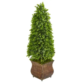 41" Eucalyptus Cone Topiary Artificial Tree in Metal Planter (Indoor/Outdoor) - Low Maintenance, Life-Like & Vibrant Silk Trees For Busy People.