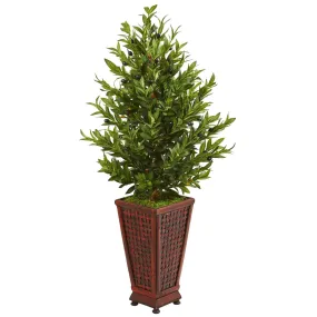 46” Olive Cone Topiary Artificial Tree in Decorative Planter