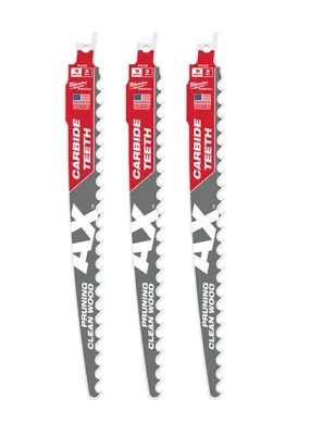 48-00-5332 Milwaukee 9" 3 TPI The AX w/ Carbide Teeth for Pruning Clean Wood SAWZALL Blades