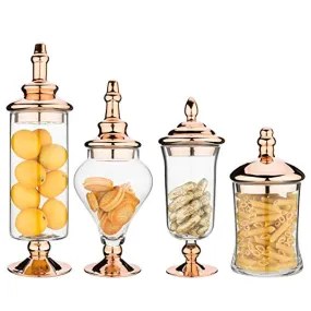 4pcs Clear Glass Apothecary Jars with Metallic Copper-Tone Lids