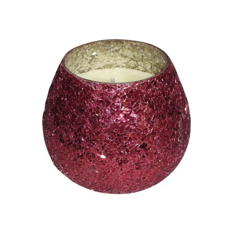 4" Crackled Glass Candle Holder with 11 oz Candle - Red