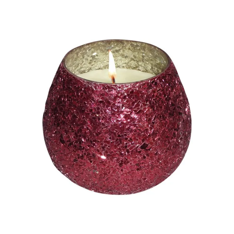 4" Crackled Glass Candle Holder with 11 oz Candle - Red