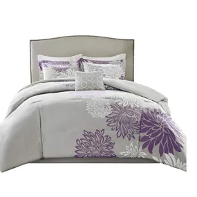 5 Piece Purple, Grey Floral Printed Full/Queen Size