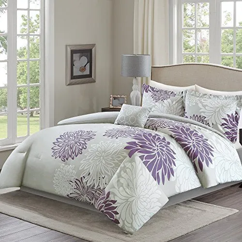 5 Piece Purple, Grey Floral Printed Full/Queen Size