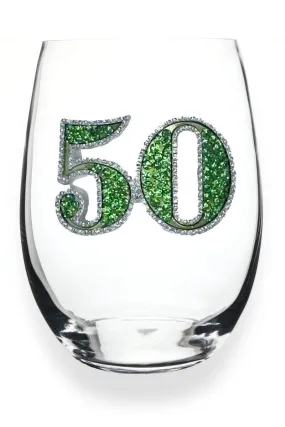 50th Birthday Stemless Wine Glass