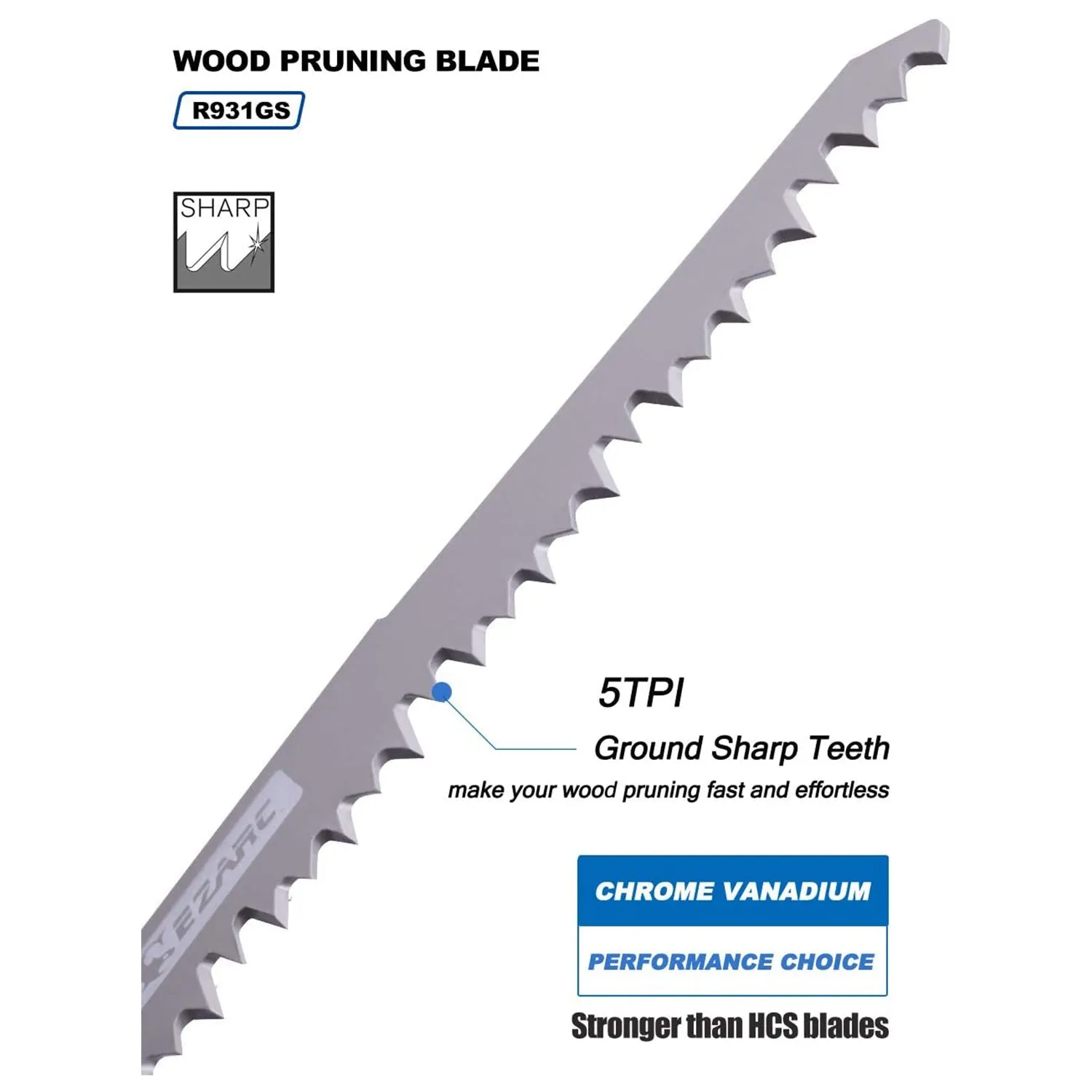 5tpi, 9/12 in. CRV Sharp Ground Teeth Reciprocating Saw Blade For Pruning