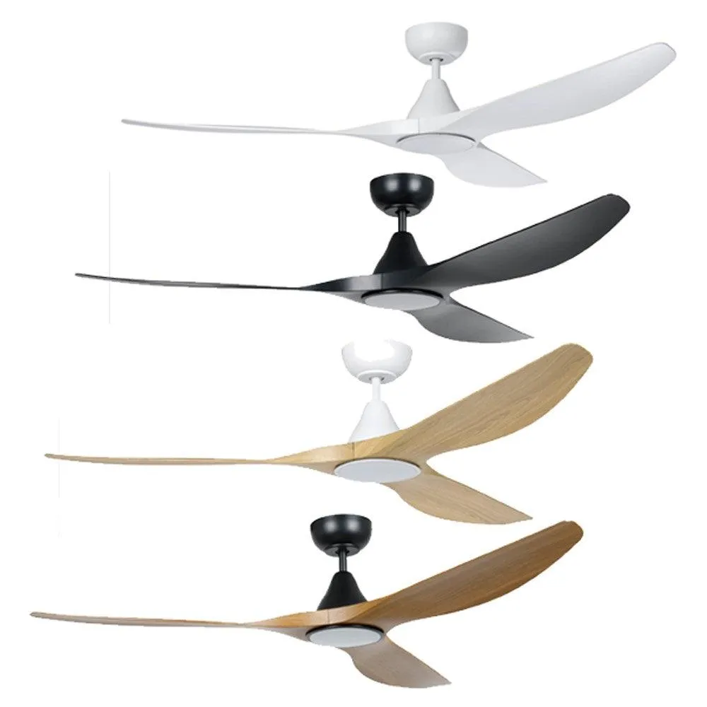 60" Surf DC Ceiling Fan and CCT Light 20w in White, Black, Oak/White or Teak/Black