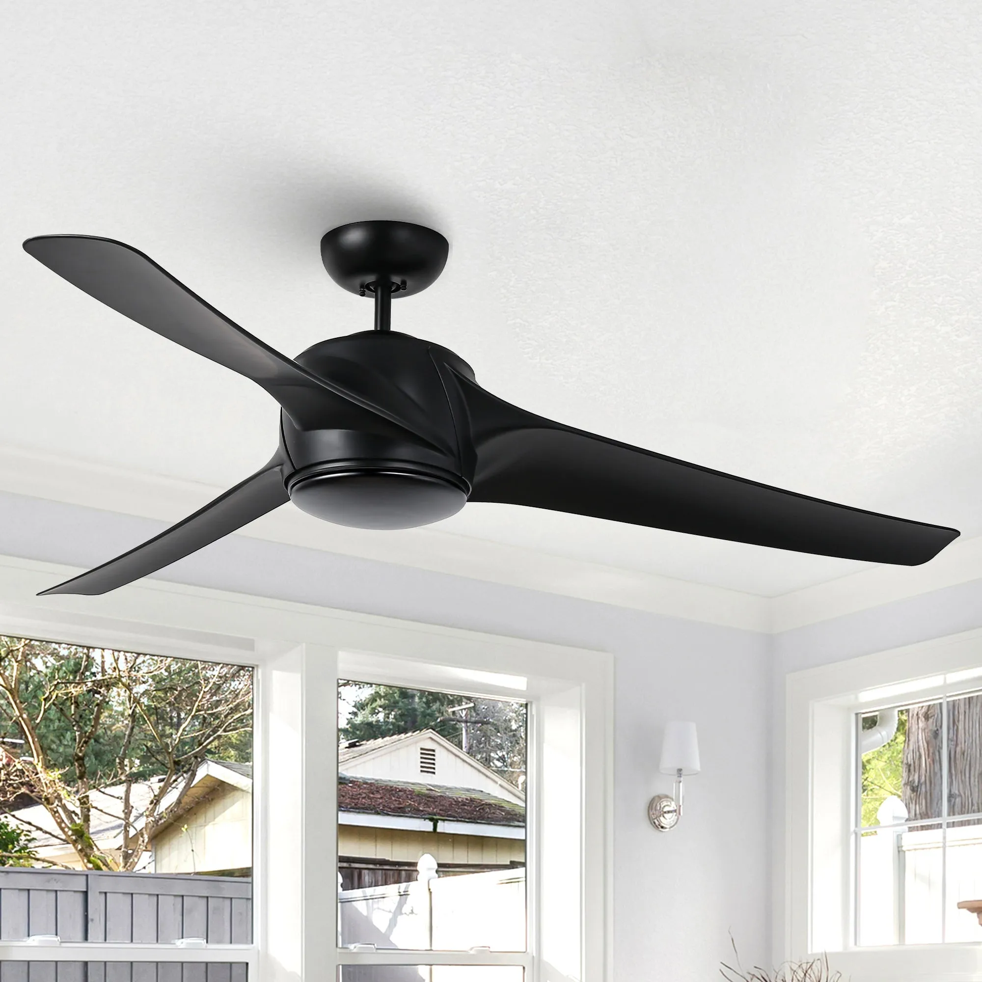 60" Wall Control 3 Blades Black Ceiling Fan with LED Lighting