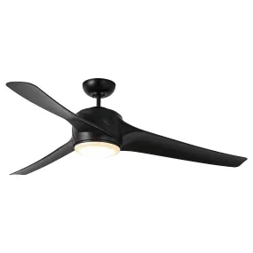 60" Wall Control 3 Blades Black Ceiling Fan with LED Lighting