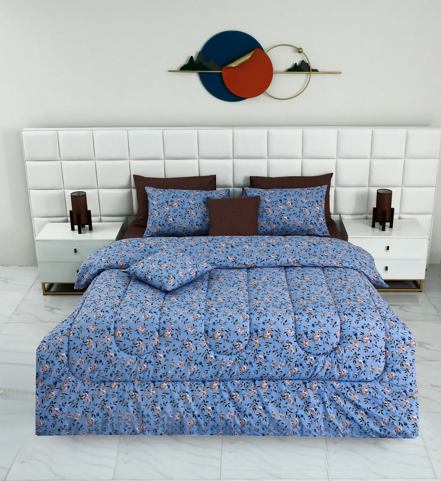 8 PCs Winter Comforter Set-Blue Patels