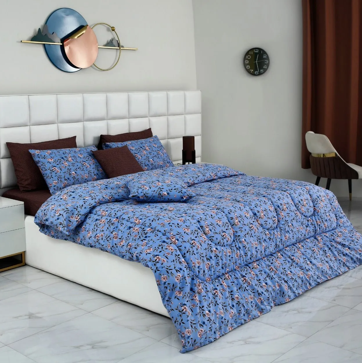 8 PCs Winter Comforter Set-Blue Patels