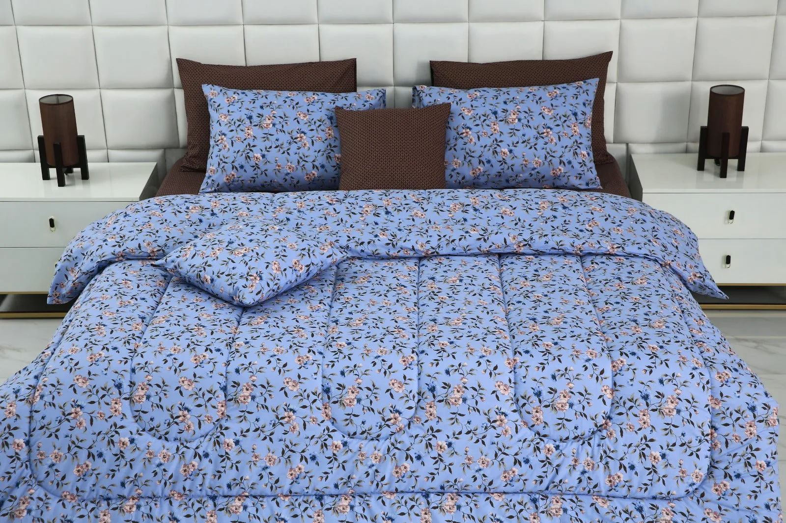 8 PCs Winter Comforter Set-Blue Patels