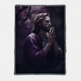 A Painting Of Jesus Praying In The Garden Woven Throw Blanket Prints - Jesus Woven Throw Blanket Art - Christian Boho Blanket Decor