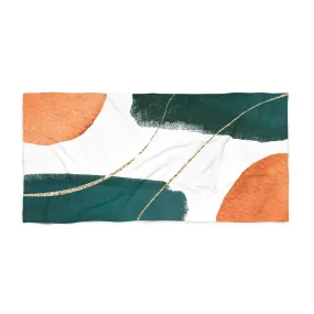 Abstract Bath, Beach Towel | Green Orange White