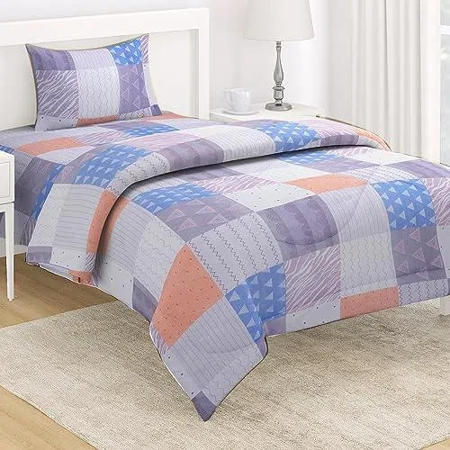 AC Comforter and Bedding Set for Single Bed, Fossil Grey Multi Pattern