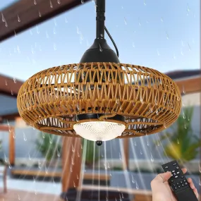 Airposta Waterproof Outdoor Ceiling Fan with Lights Remote Control, Wet Rated Gazebo Fan with 3 Color Temperatures&Dimmable LED Light, Boho Rattan Plug in Ceiling Fan for Indoor Bedroom/Outdoor Patios