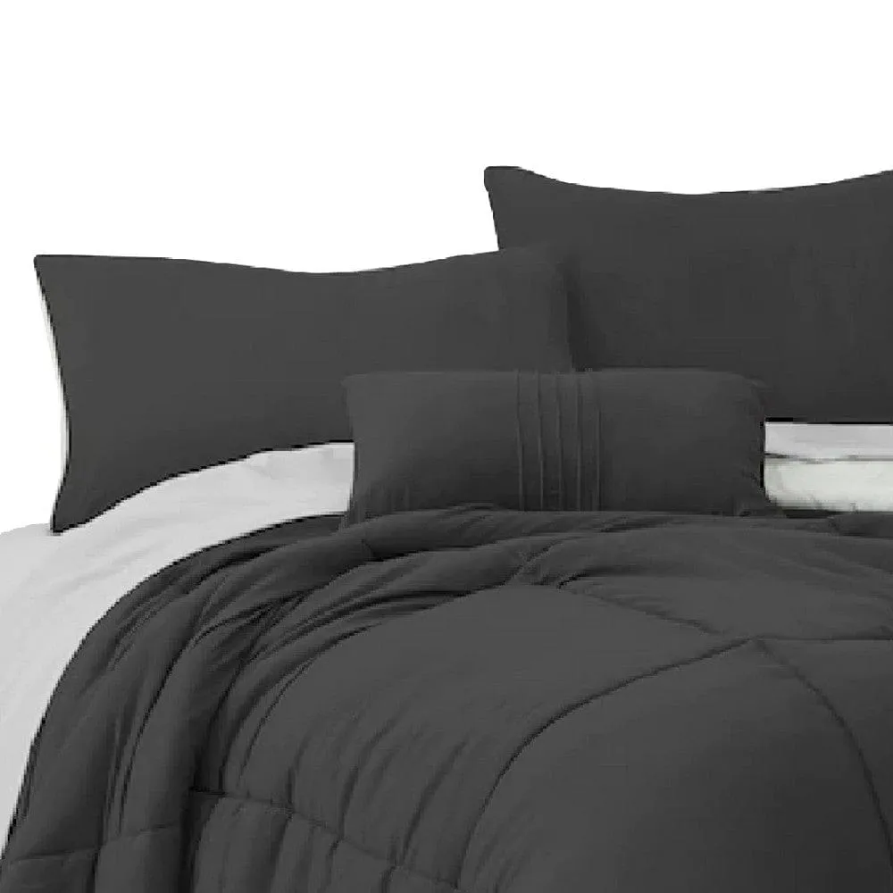 Alice 8 Piece King Comforter Set, Soft Dark Gray By The Urban Port By Casagear Home