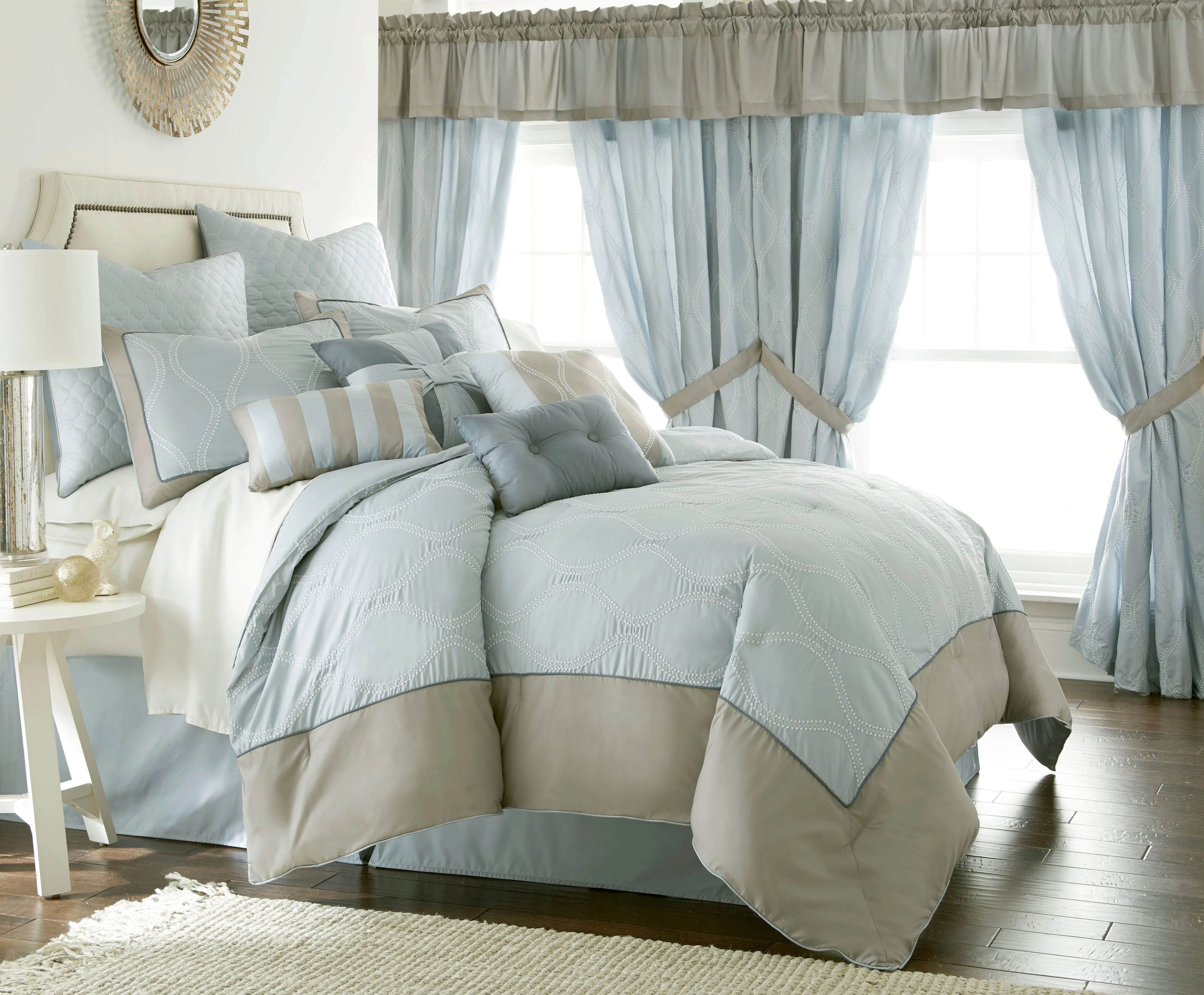 Angers 24 Piece King Size Polyester Comforter Set The Urban Port, Blue and Gray