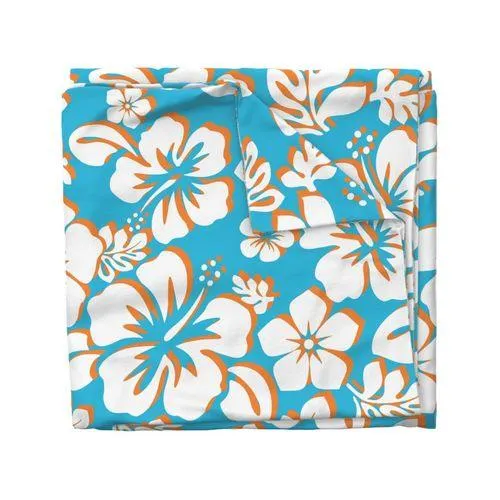 Aqua Blue, Orange and White Hawaiian Flowers Duvet Cover -Medium Scale