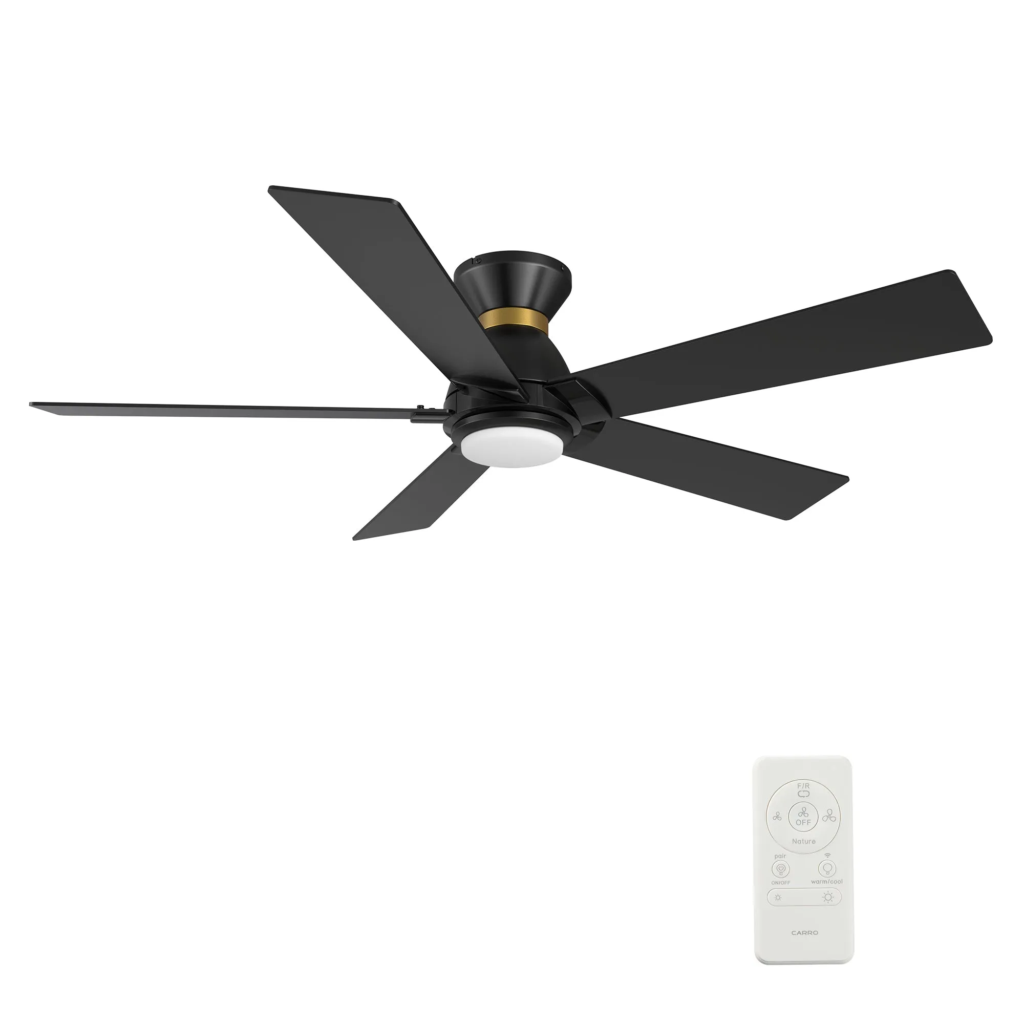 ASCENDER 52 inch 5-Blade Flush Mount Smart Ceiling Fan with LED Light & Remote Control - Black/Black (Gold Rim)