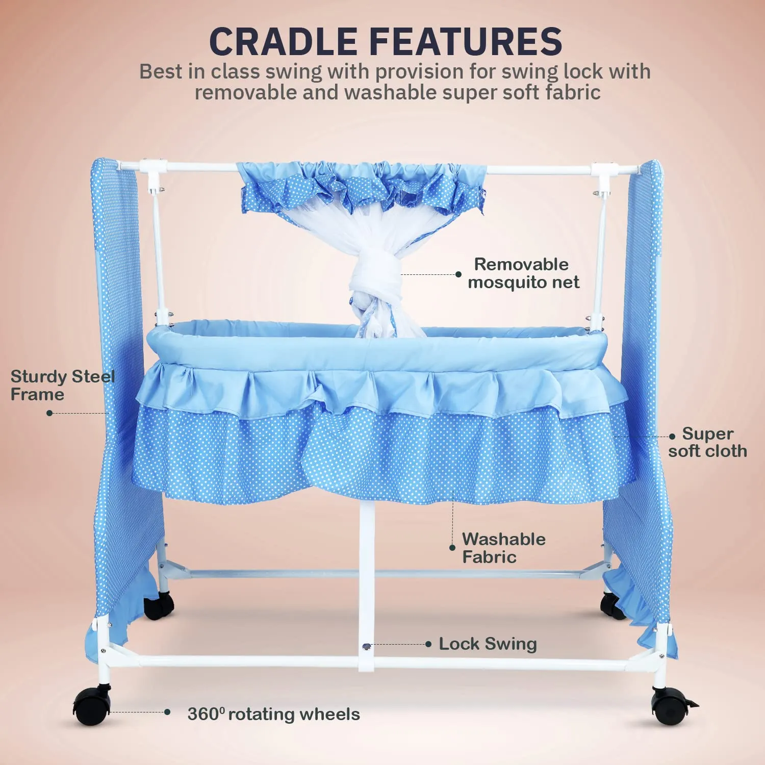 Baybee Cradle for Newborn Baby| Baby Swing Cradle with Mosquito Net