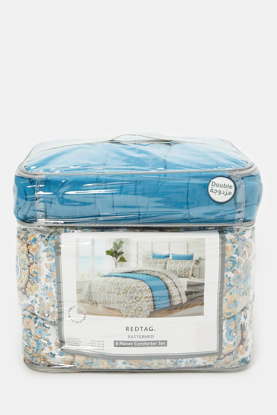 Beige And Blue Paisley Printed Comforter 6 Piece Set (Double Size)