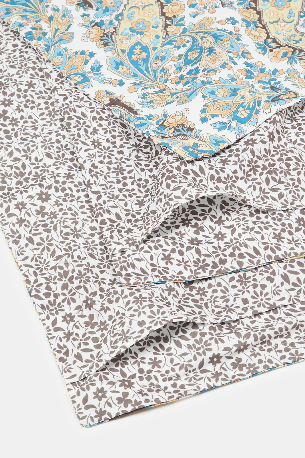 Beige And Blue Paisley Printed Comforter 6 Piece Set (Double Size)