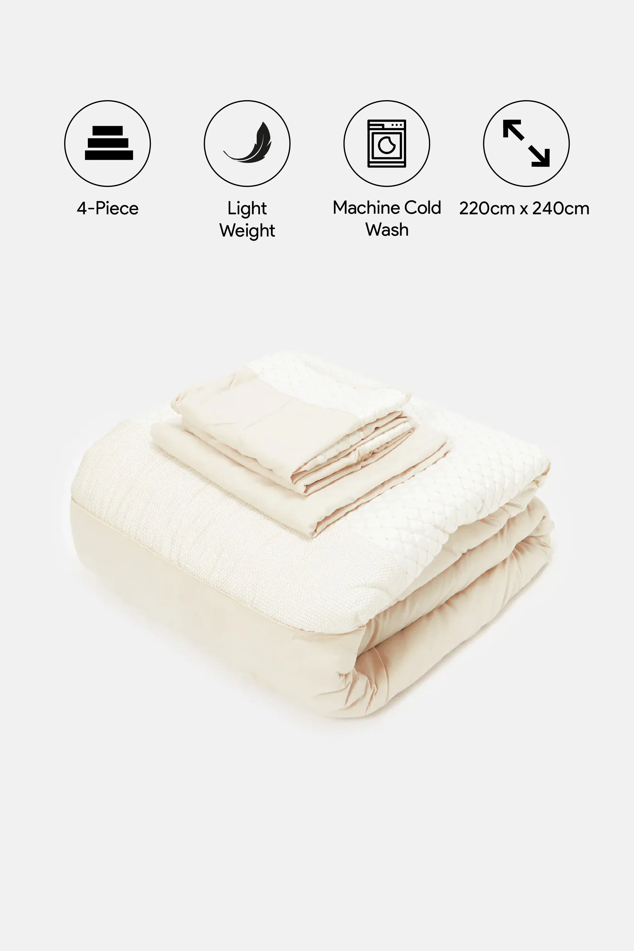 Beige Quilted Comforter 4 Piece Set (Double Size)