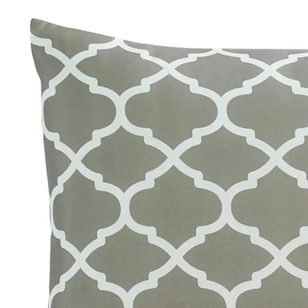 Benzara 2 Piece Twin Comforter Set with Quatrefoil Design, Gray and White