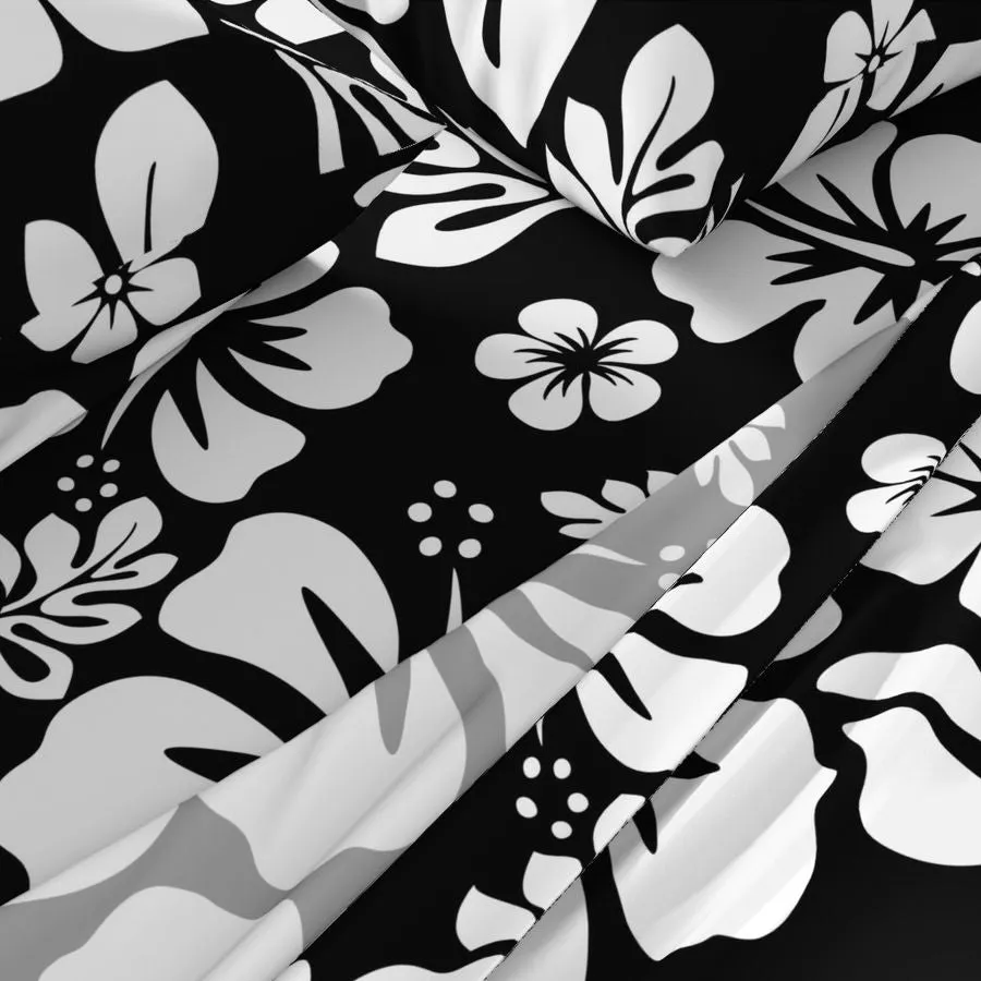 Black and White Hawaiian Flowers Sheet Set from Surfer Bedding™️ Medium Scale