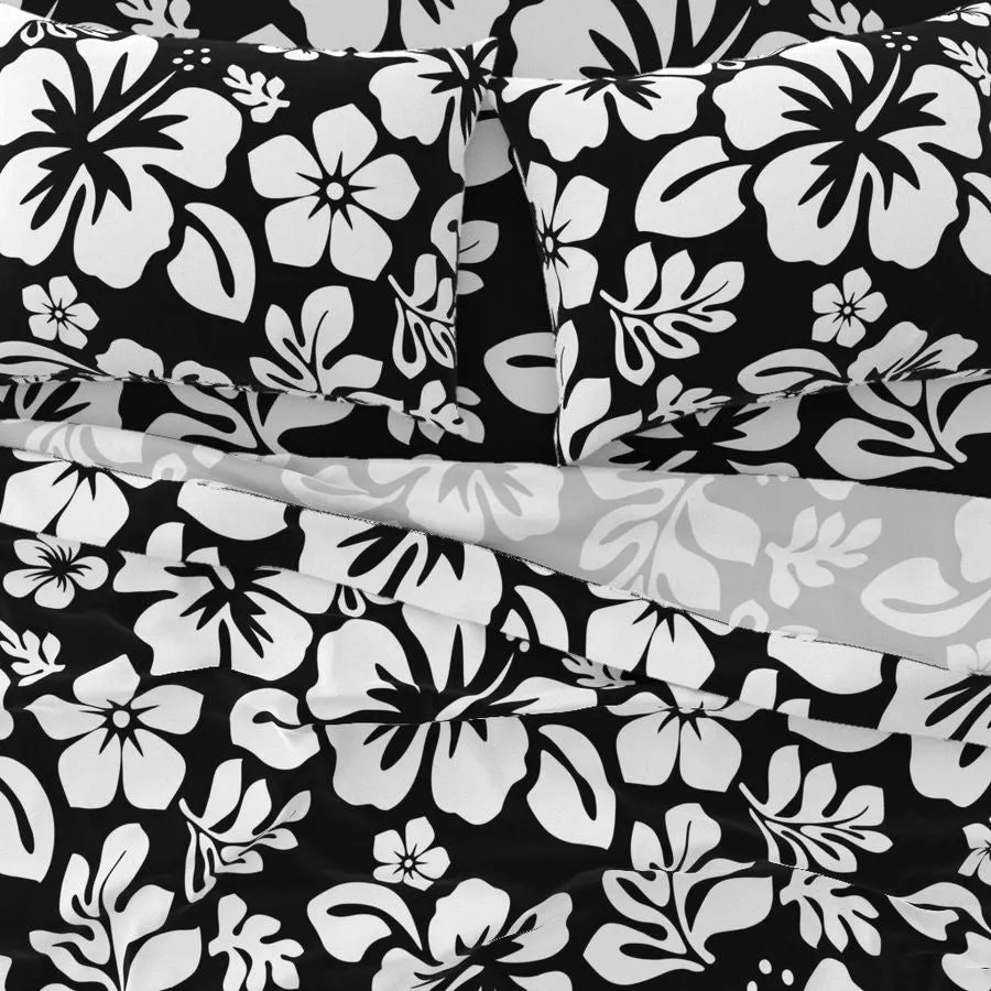 Black and White Hawaiian Flowers Sheet Set from Surfer Bedding™️ Medium Scale