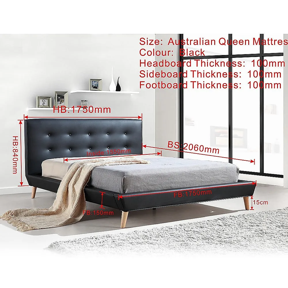 Black Queen Bed Frame with Button Tufted Headboard, Palermo