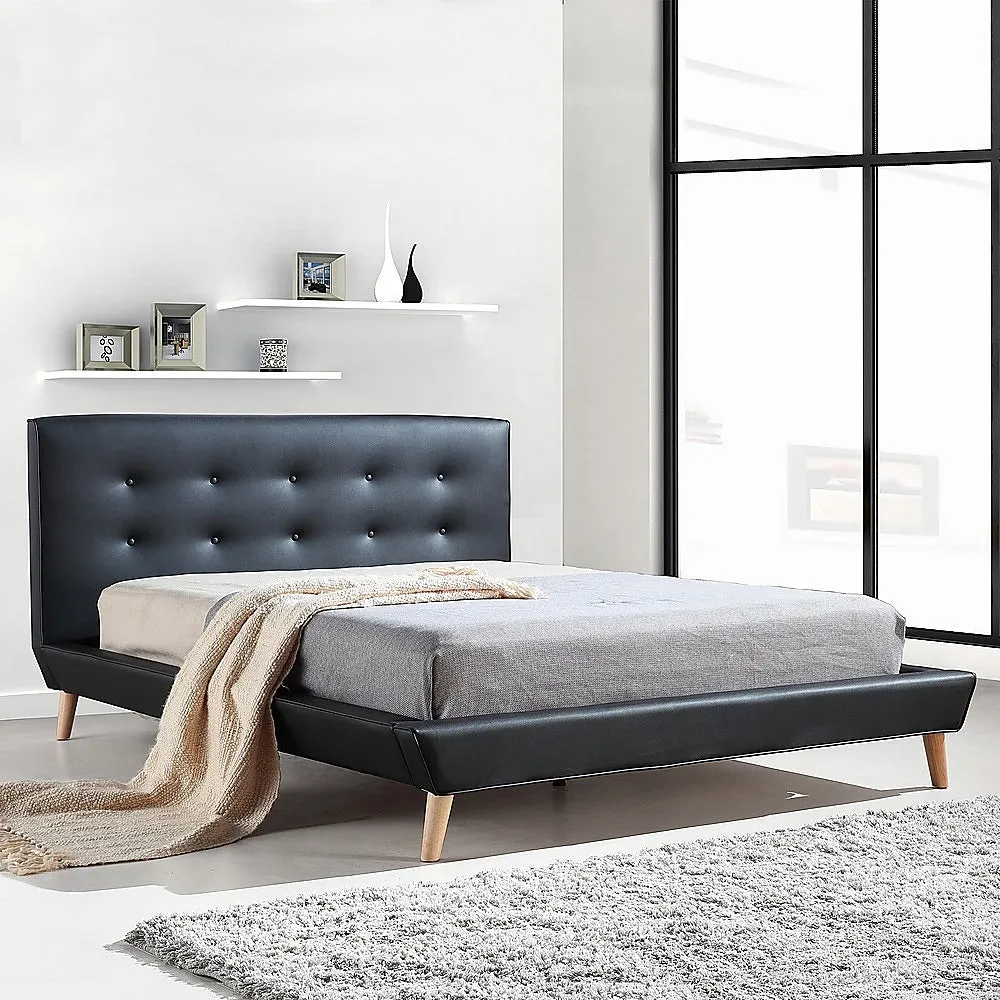 Black Queen Bed Frame with Button Tufted Headboard, Palermo