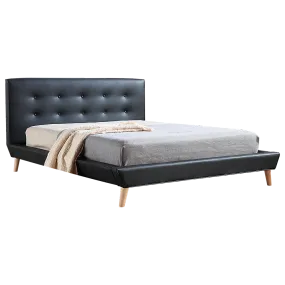 Black Queen Bed Frame with Button Tufted Headboard, Palermo