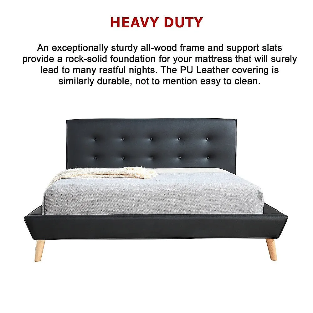 Black Queen Bed Frame with Button Tufted Headboard, Palermo