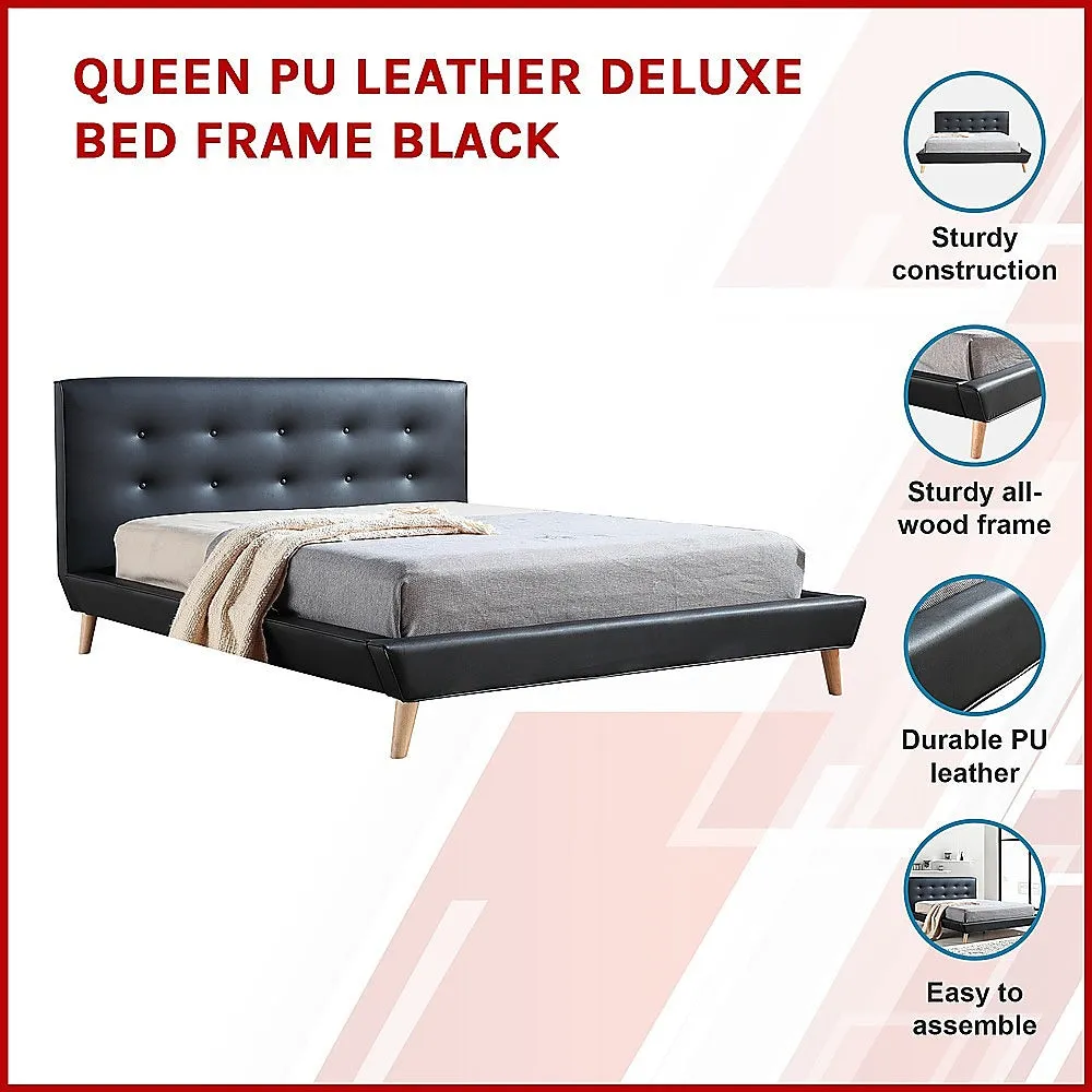 Black Queen Bed Frame with Button Tufted Headboard, Palermo