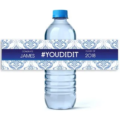 Blue Ornate Graduation Water Bottle Labels