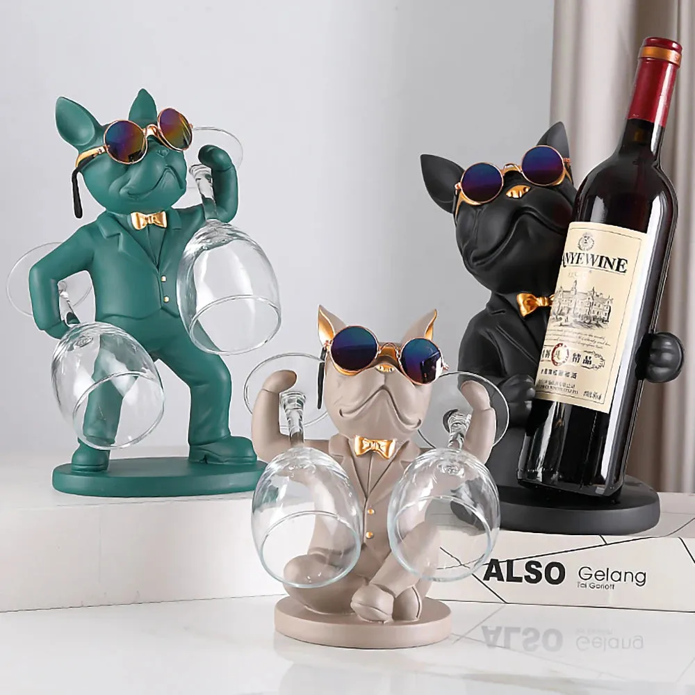 Bulldog Animal Figurine Cup Wine Glass Holder,Table Ornaments,Dog Statue,Sculpture Home Decoration Accessories,Living Room Decor