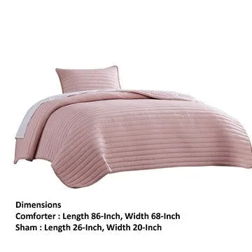 Cabe 2 Piece Twin Comforter Set, Polyester Puffer Channel Quilt, Rose Pink By Casagear Home