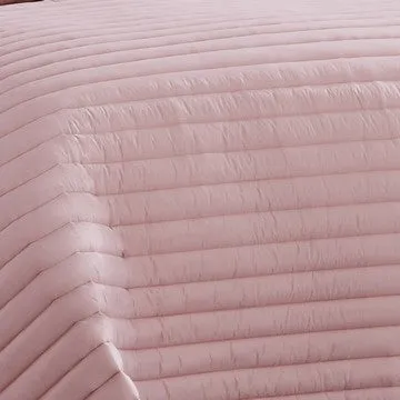 Cabe 2 Piece Twin Comforter Set, Polyester Puffer Channel Quilt, Rose Pink By Casagear Home