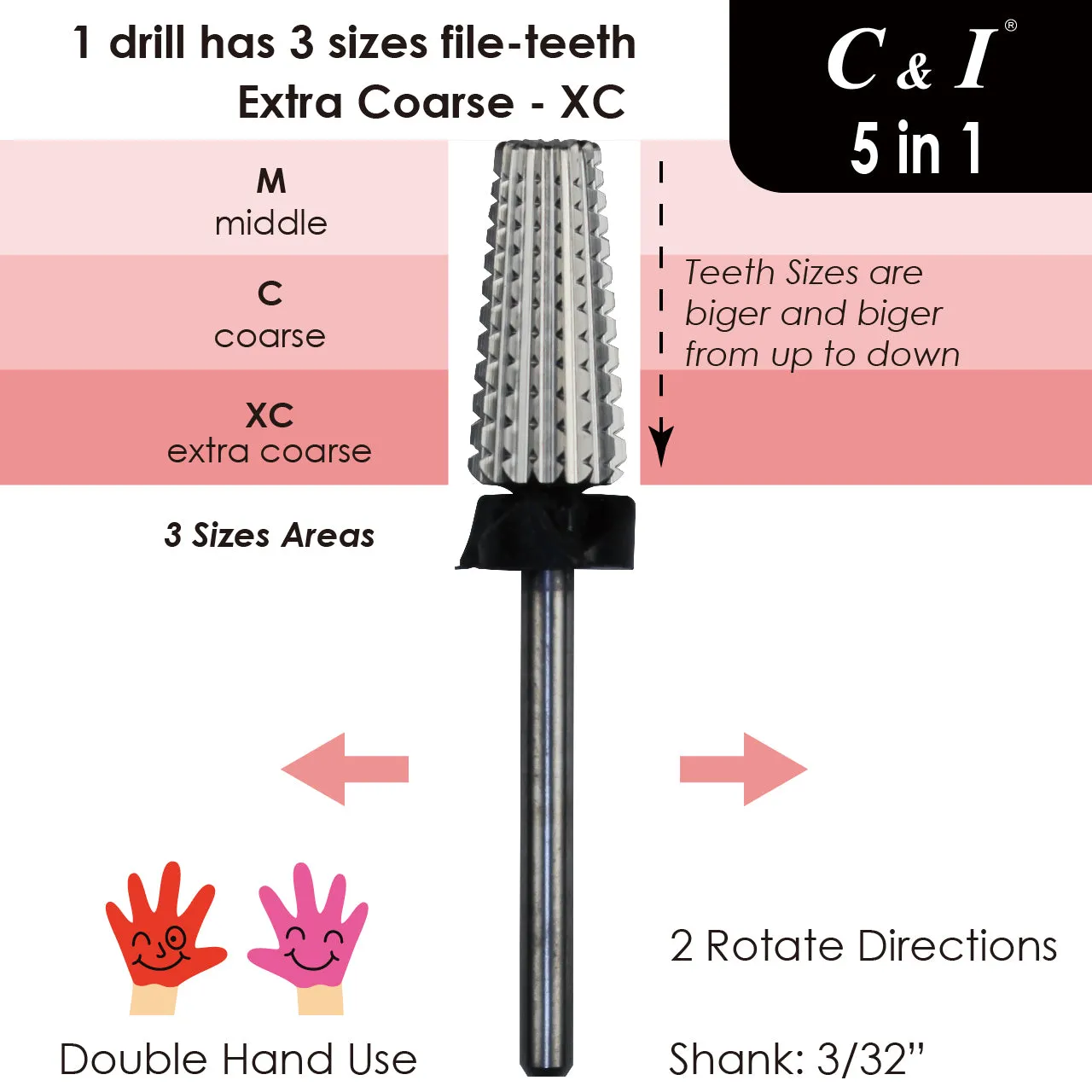 C&I Nail Drill Multi-function 5 in 1 E File Original Version Double Hand Use Professional for Nail Techs for Nail Drill Machine