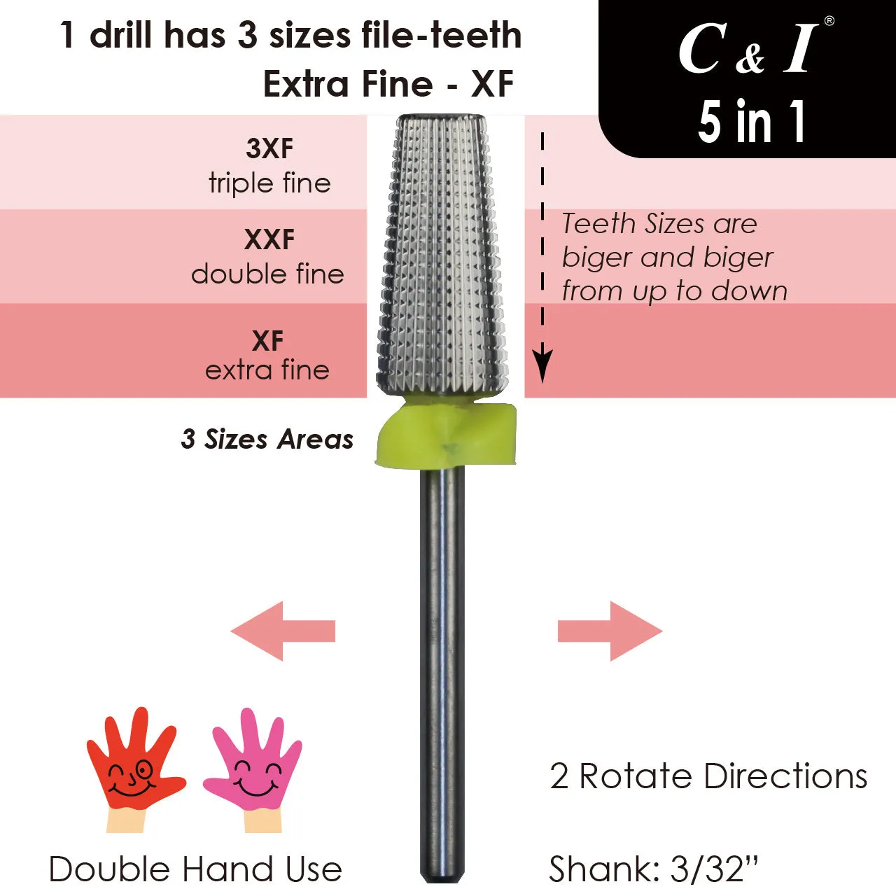 C&I Nail Drill Multi-function 5 in 1 E File Original Version Double Hand Use Professional for Nail Techs for Nail Drill Machine