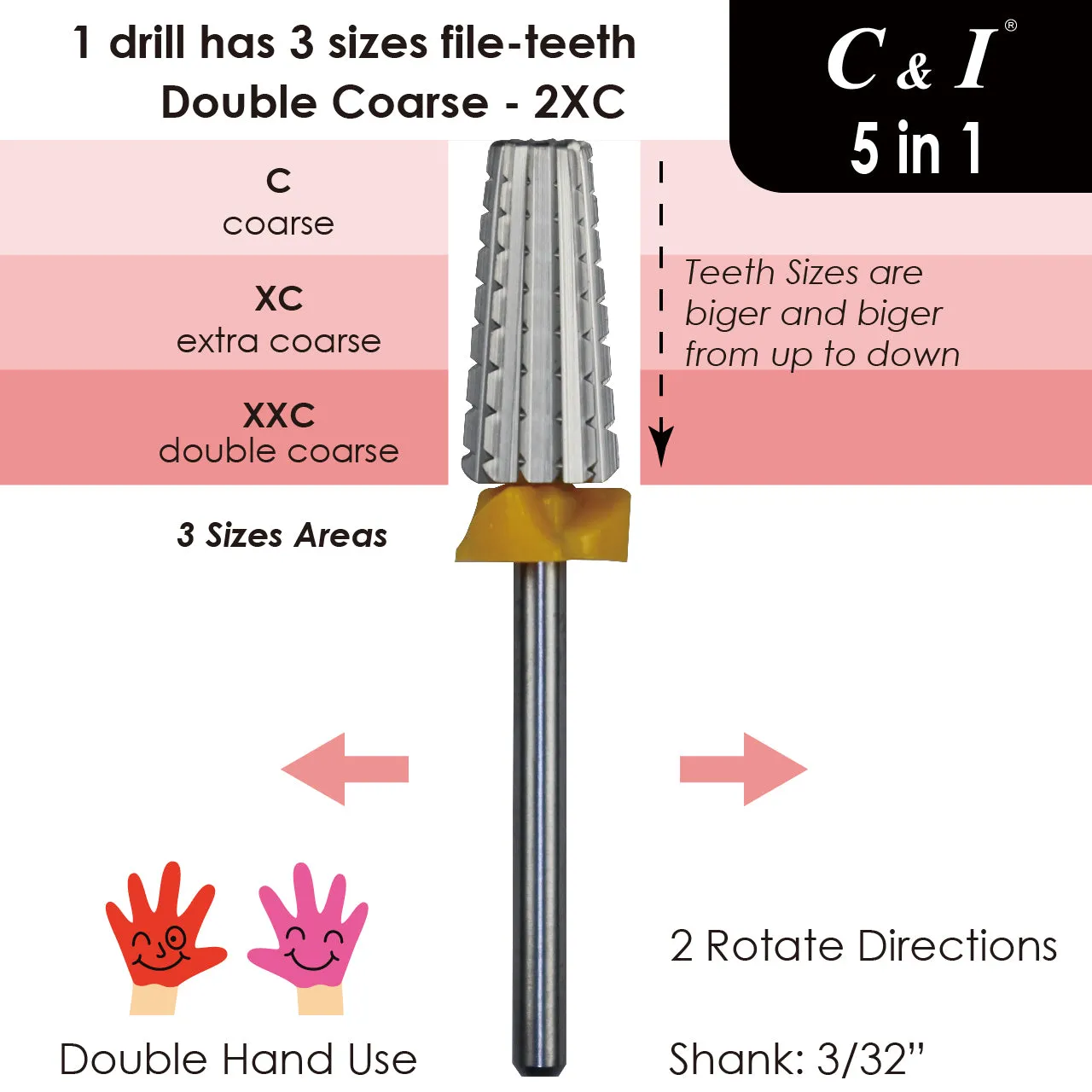 C&I Nail Drill Multi-function 5 in 1 E File Original Version Double Hand Use Professional for Nail Techs for Nail Drill Machine